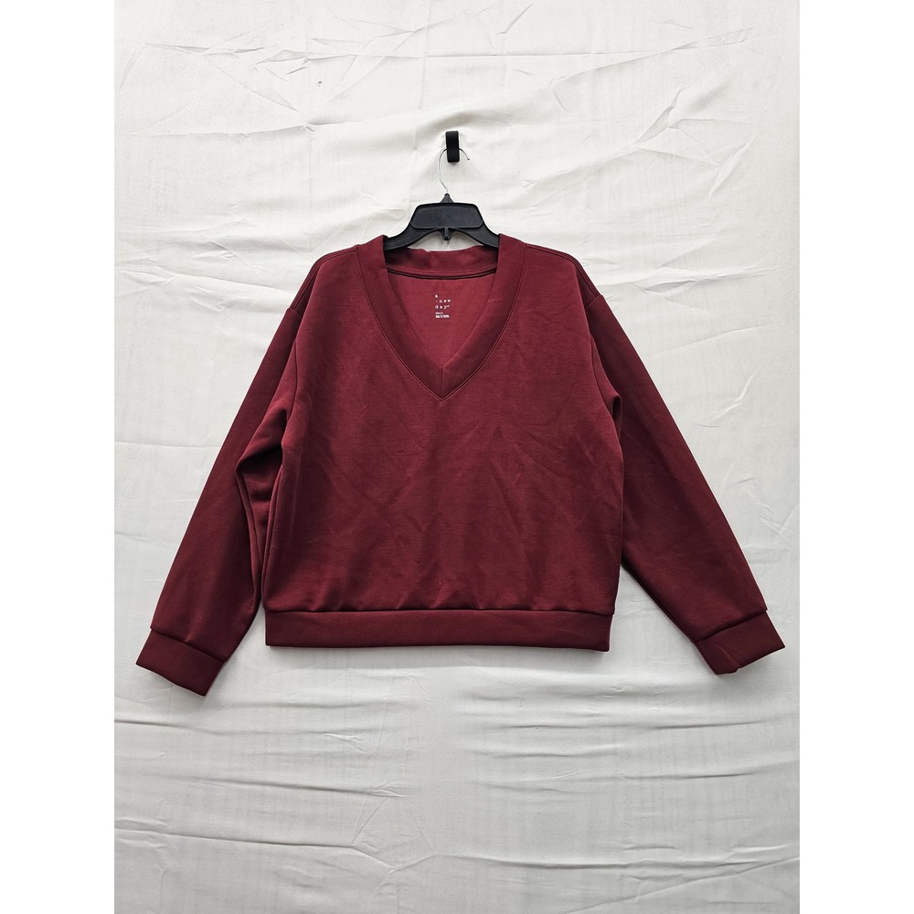 A New Day Womens V-Neck Sweatshirt Burgundy Maroon Long Sleeve Pullover Size M